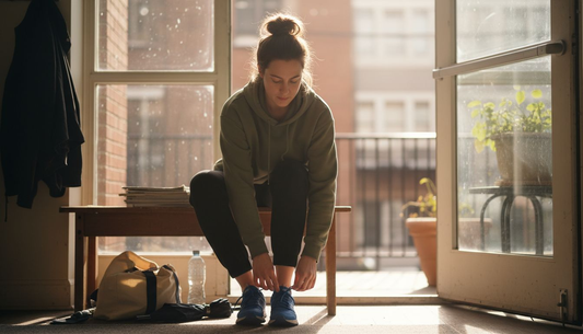Woman prepping in lifestyle apparel at home