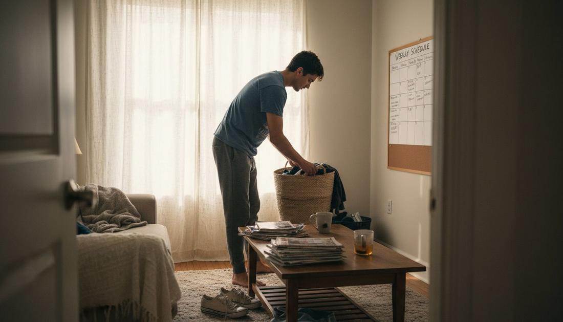 Person choosing casual wear at home