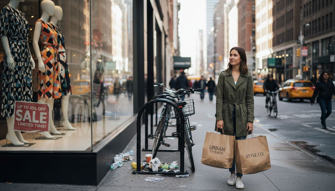 Shopper outside global retail storefront