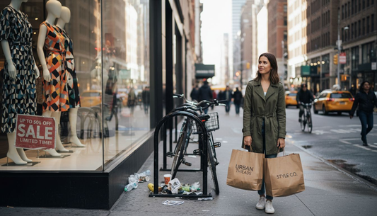 Shopper outside global retail storefront