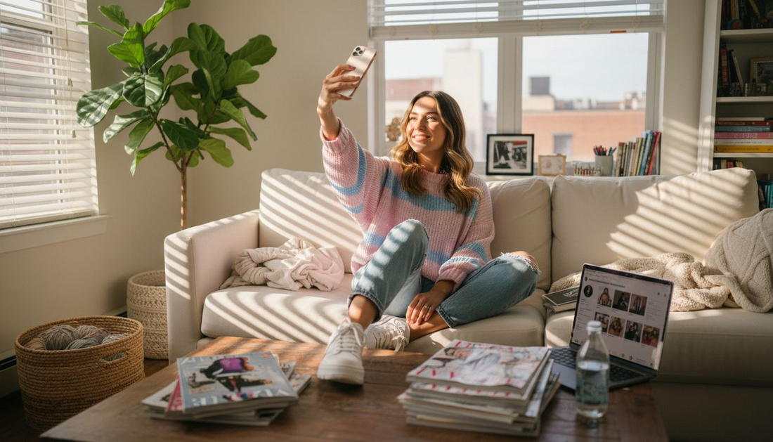 Fashion influencer taking photo for social media