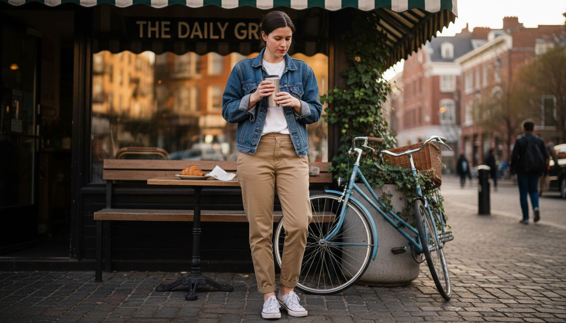 Woman in casual outfit on city street