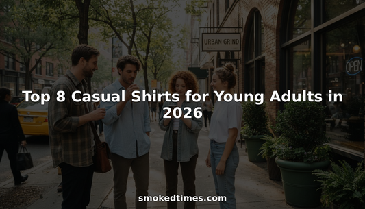 Group of young adults in trendy casual shirts city street