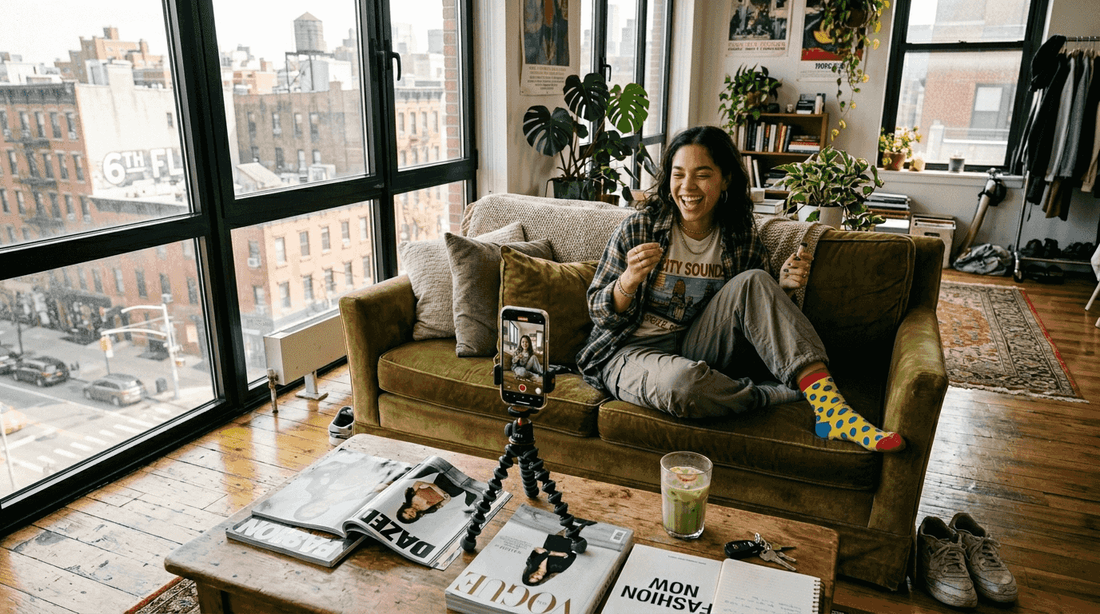 Fashion influencer filming social media content