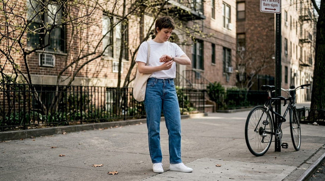 Minimalist casual street style with tote bag