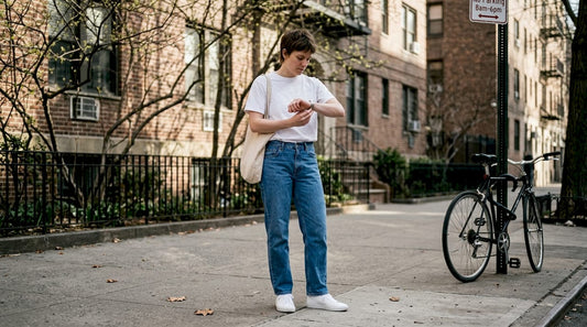 Minimalist casual street style with tote bag