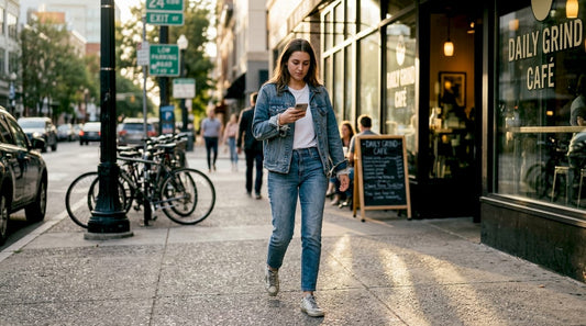 Woman in authentic street style walking