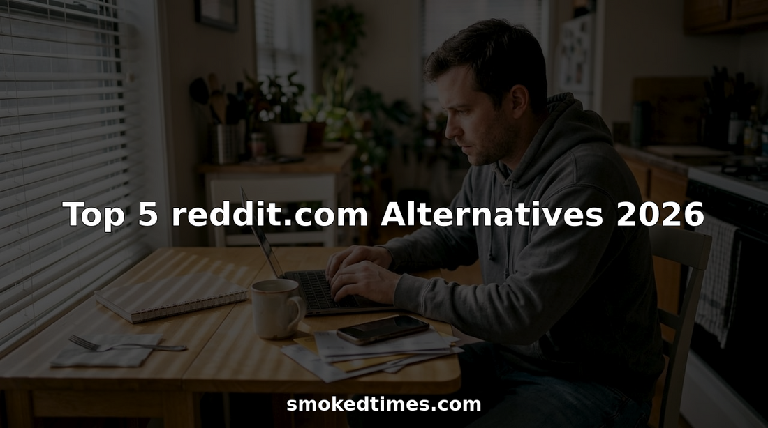 Man browsing reddit alternatives at kitchen table