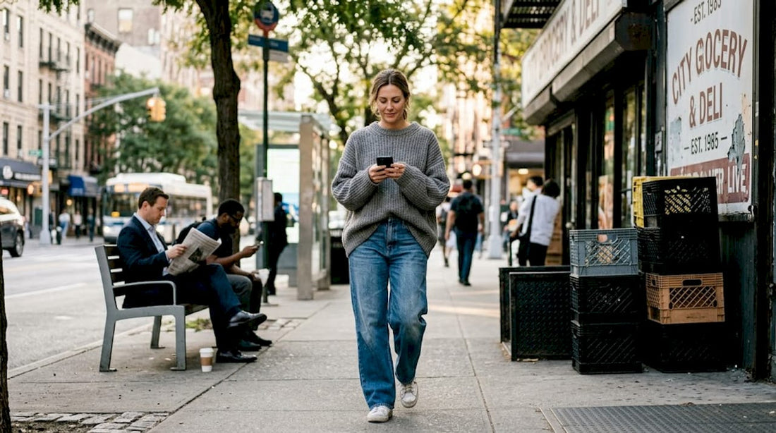 Woman wearing oversized fashion walking in city