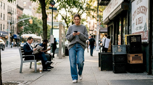 Woman wearing oversized fashion walking in city