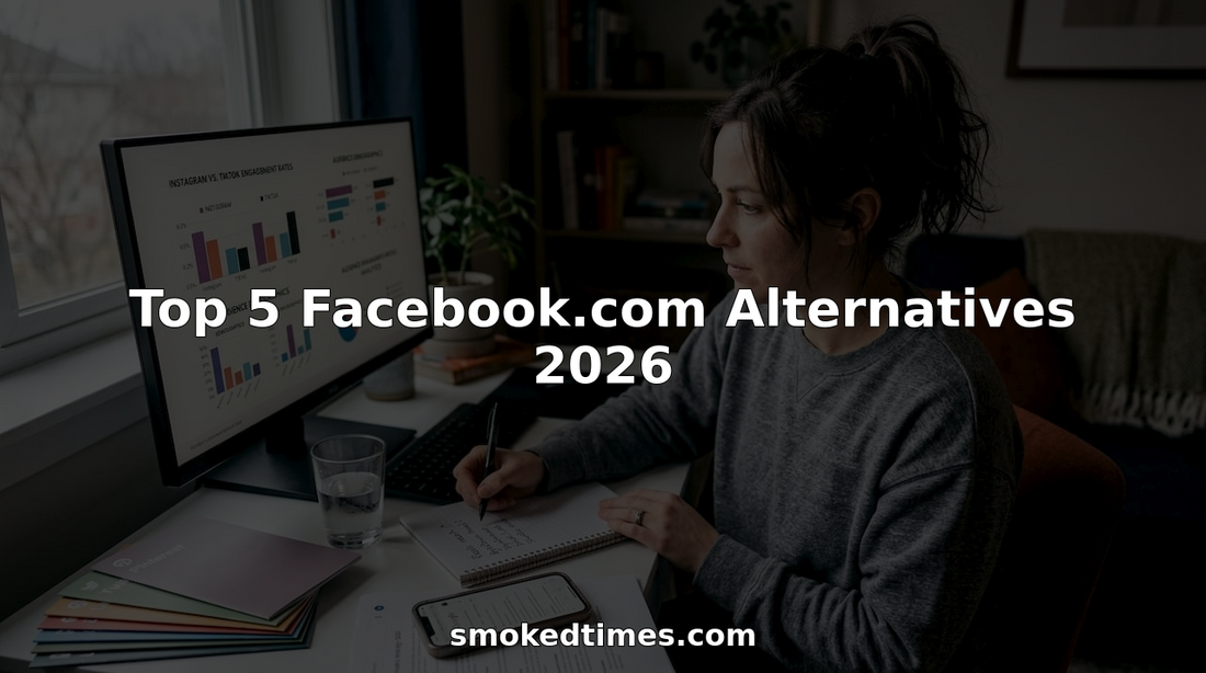 Woman comparing social media on home office desk