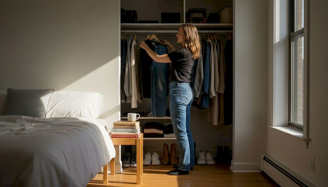 Woman choosing practical wardrobe staples