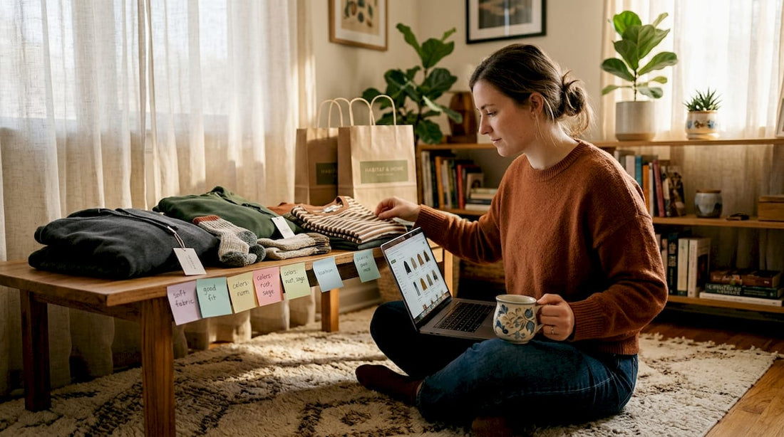 Shopper reviews bundled clothing at home