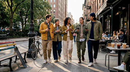 Young adults wearing gender-fluid fashion outdoors