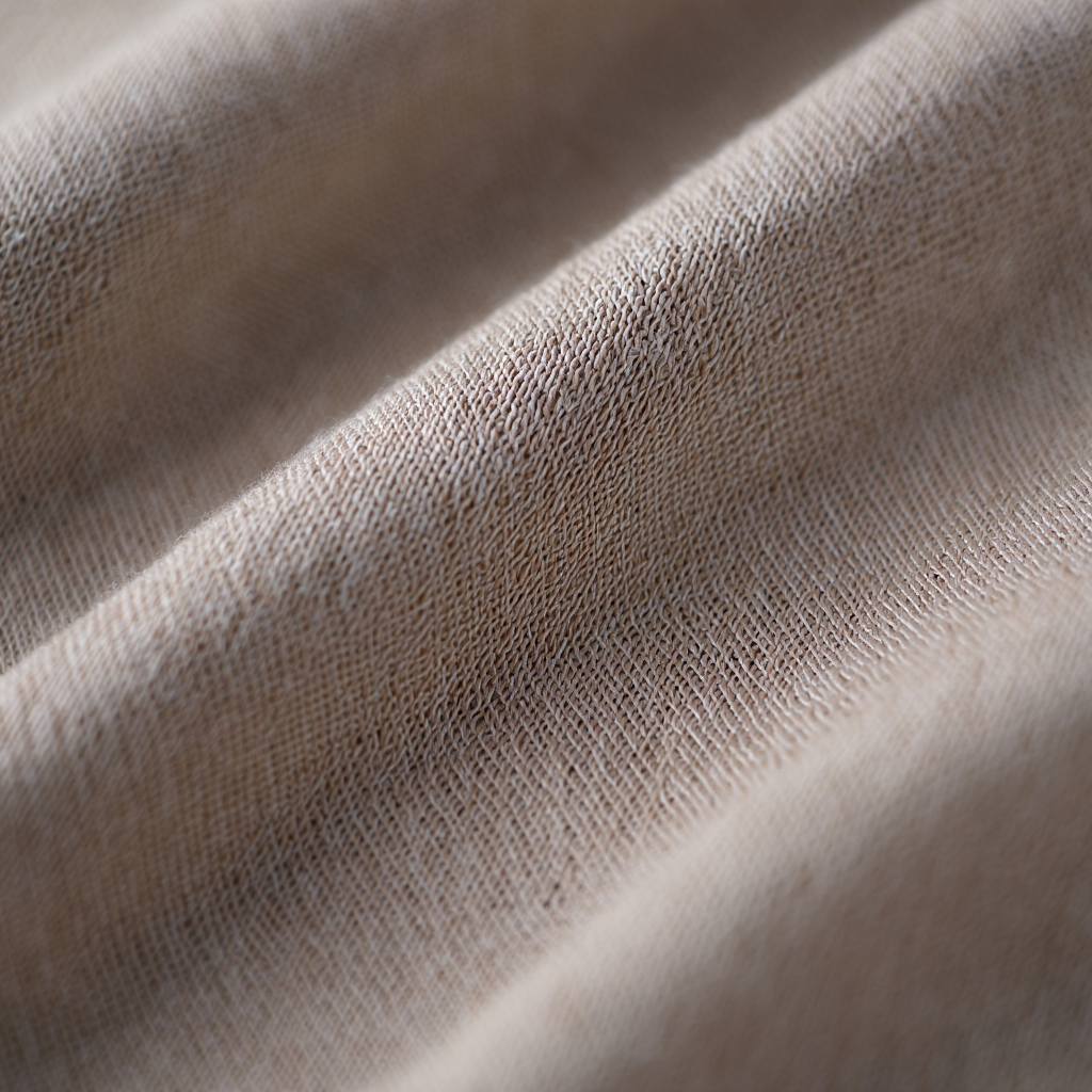 Macro close-up of a pima cotton T-shirt showing ultra-smooth jersey surface and fine, even yarns.